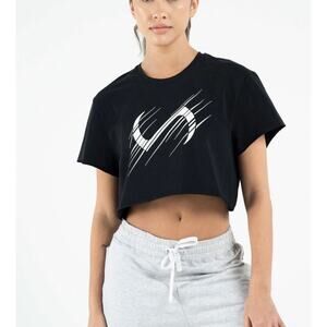 TLF Apparel Sliced Gym Crop Tee. Black.